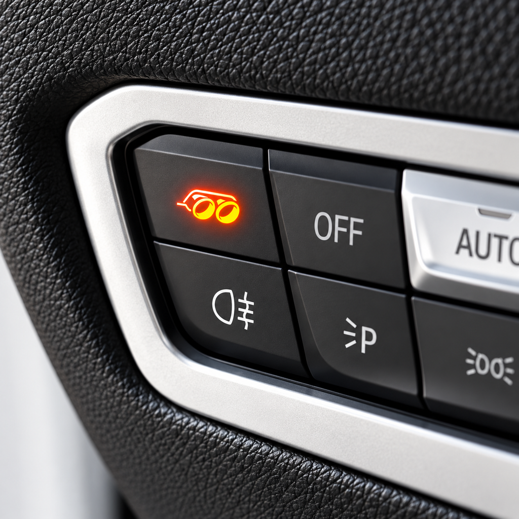 BMW G Series integrated exhaust valve button illuminated in amber