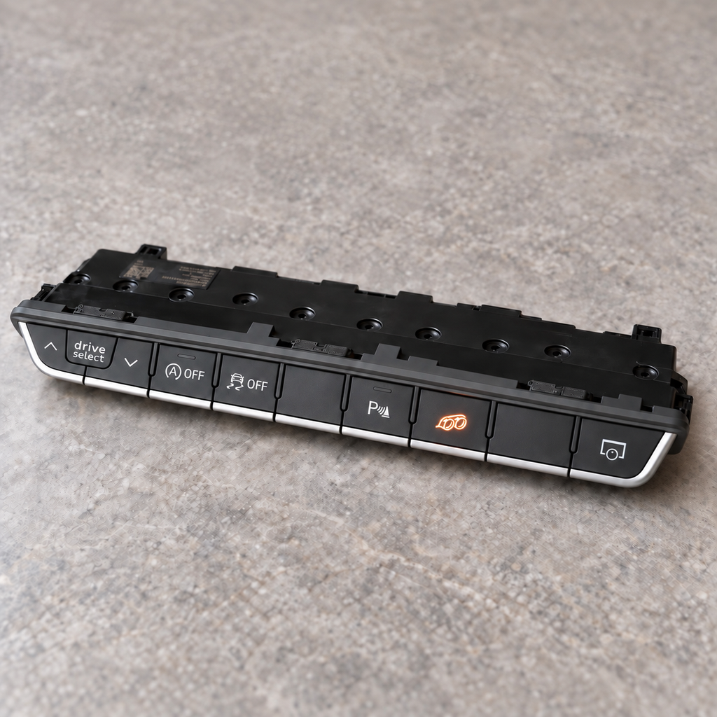Audi B9 dashboard switch panel with illuminated PB Valves exhaust button