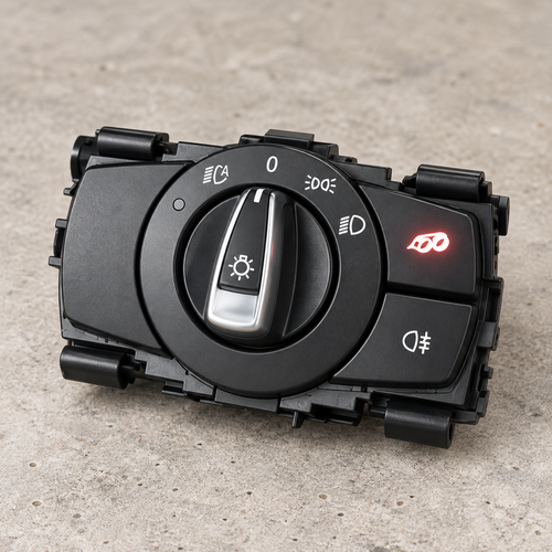 BMW E9X OEM-style lighting control panel with illuminated PB Valves exhaust button